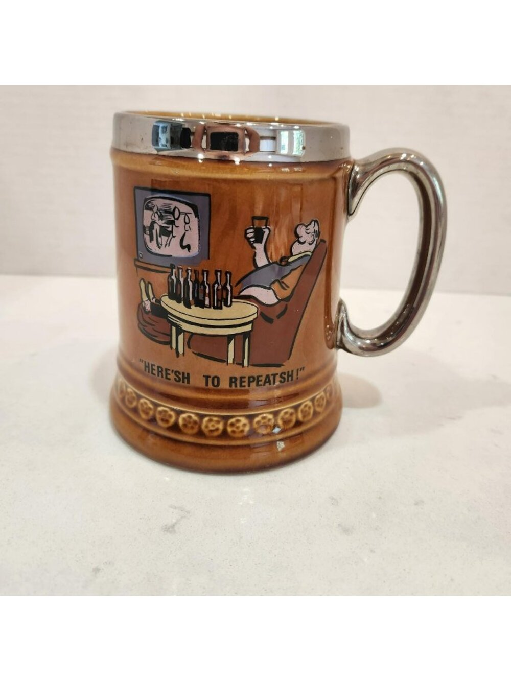 Lord Nelson Pottery Beer Stein Mug “Here’sh to Repeatsh!” England Handcrafted